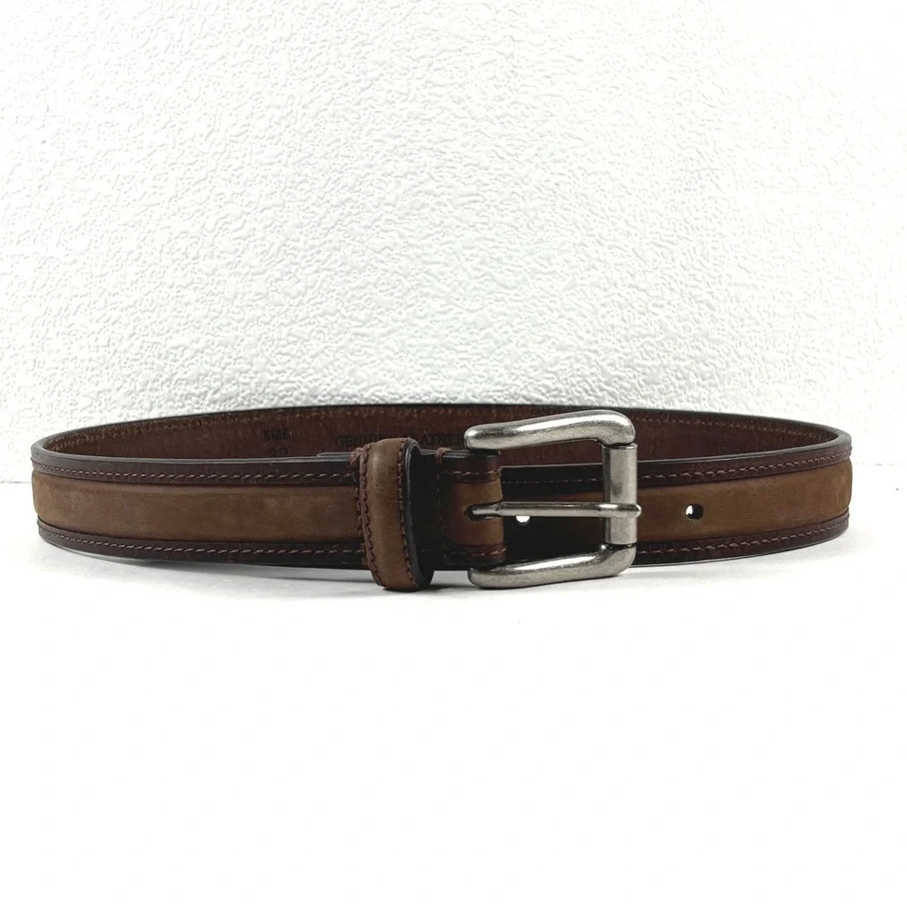 Leather Belt Men 32 Brown Two Tone Silver Buckle Rugged Western Classic Heritage